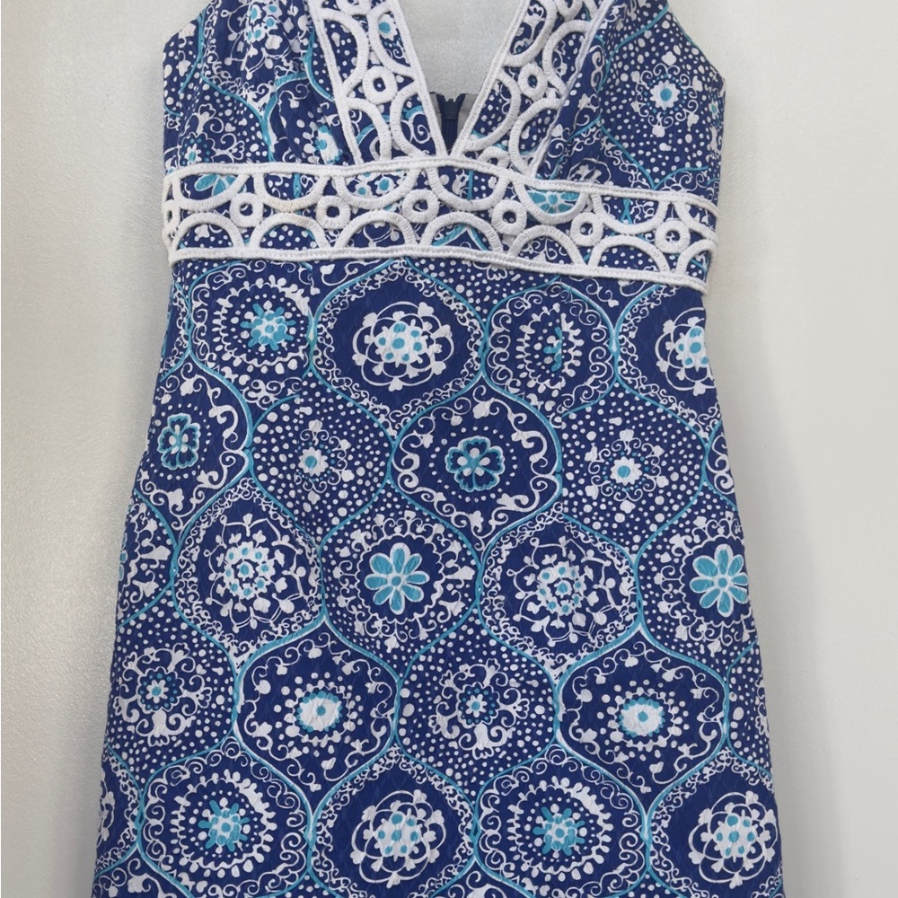 TRINA TURK Blue + White Fitted Mini Medallion Tank Dress (size 2) Retail: $180